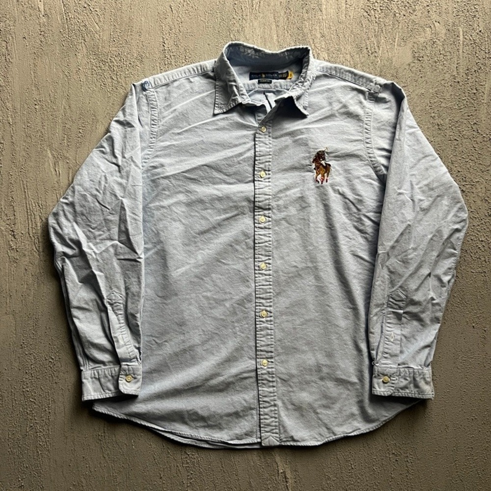 Polo Ralph Lauren Polo Bear Button Up Shirt XXL Blue Big Pony Classic Fit